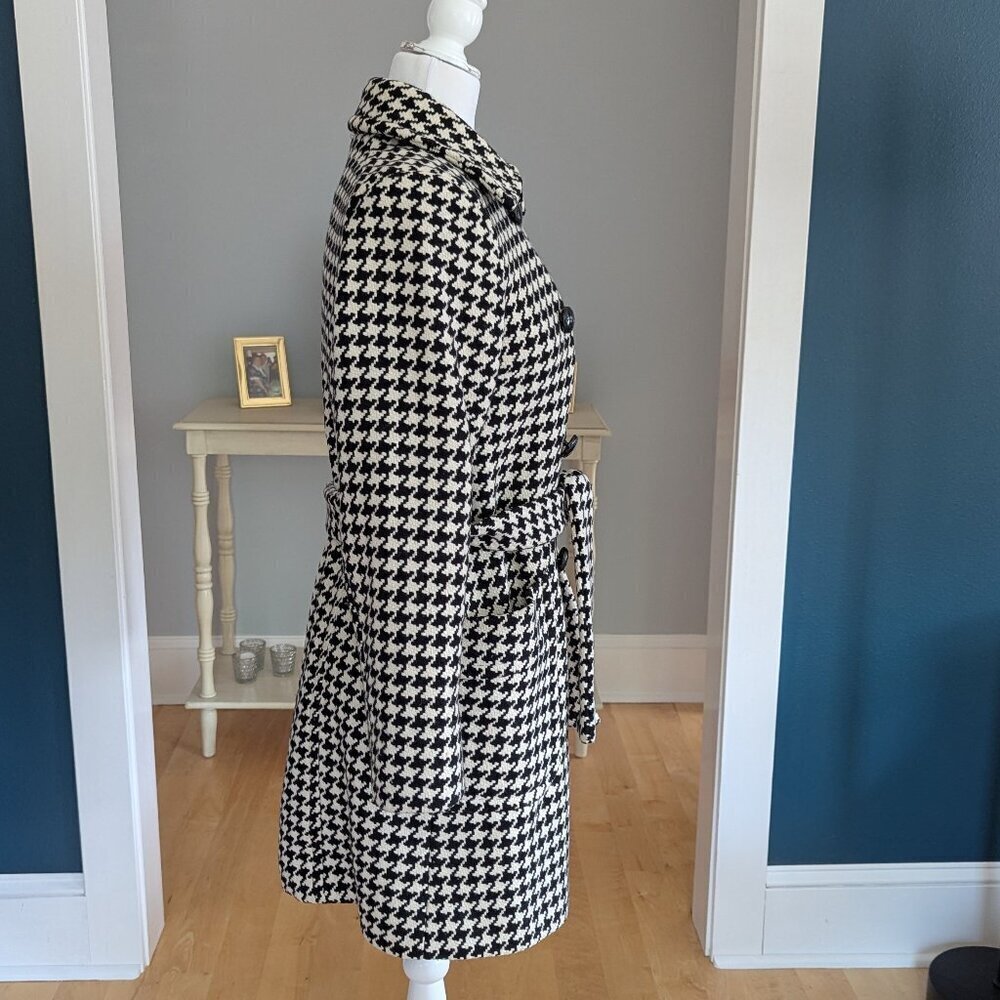 Michael Kors Women's Wool Coat Size 4 Black & White Trench Coat - Picture 7 of 13